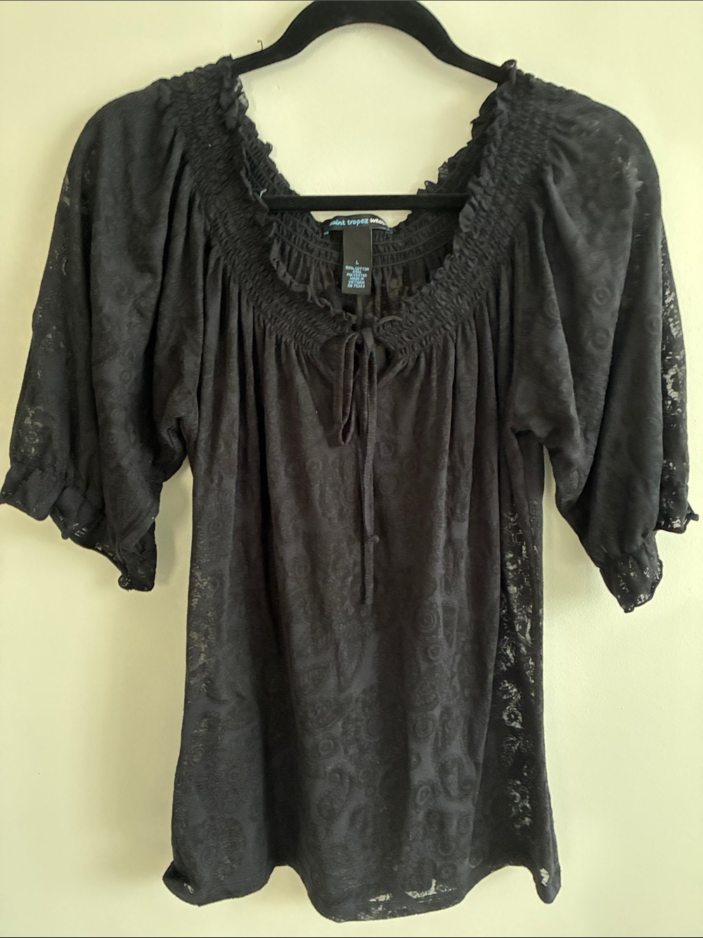Saint Tropez West Black Smocked Neck Peasant Tunic